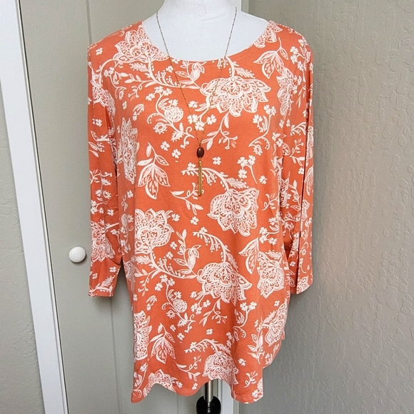 🍂Cupio 3/4 Sleeve Coral Floral Top Size XL - Picture 1 of 10